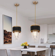 Load image into Gallery viewer, Crystal Chandelier Pendant Light Ceiling Light Height Adjustable Black/Gold E27