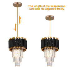 Load image into Gallery viewer, Crystal Chandelier Pendant Light Ceiling Light Height Adjustable Black/Gold E27