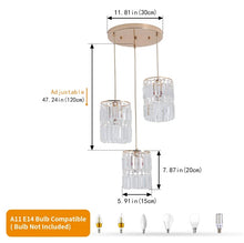 Load image into Gallery viewer, Crystal Chandelier 3-Light Ceiling Gold Pendant Lighting E14