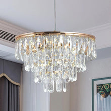 Load image into Gallery viewer, Crystal Pendant Light Gold Ceiling Lamp LED Chandelier 40W 3 Color Lights