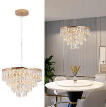 Load image into Gallery viewer, Crystal Pendant Light Gold Ceiling Lamp LED Chandelier 40W 3 Color Lights