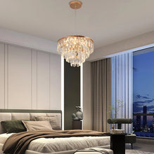 Load image into Gallery viewer, Crystal Pendant Light Gold Ceiling Lamp LED Chandelier 40W 3 Color Lights
