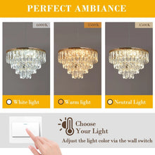 Load image into Gallery viewer, Crystal Pendant Light Gold Ceiling Lamp LED Chandelier 40W 3 Color Lights