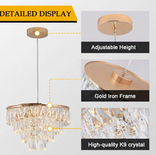 Load image into Gallery viewer, Crystal Pendant Light Gold Ceiling Lamp LED Chandelier 40W 3 Color Lights