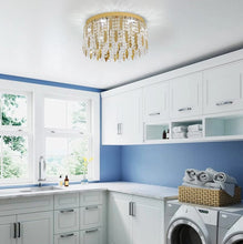 Load image into Gallery viewer, Crystal LED Ceiling Light Gold Chandelier 3 Color Lights 40x20 cm