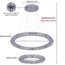 Load image into Gallery viewer, LED Crystal Chandelier Ring Silver Hanging Pendant Light Warm White/ 3 Color Lights/Cool White (50+30cm)