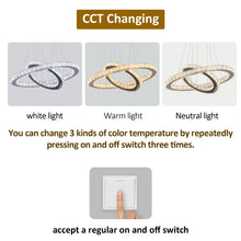 Load image into Gallery viewer, LED Crystal Chandelier Ring Silver Hanging Pendant Light Warm White/ 3 Color Lights/Cool White (50+30cm)