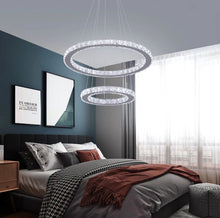 Load image into Gallery viewer, LED Crystal Chandelier Ring Silver Hanging Pendant Light Warm White/ 3 Color Lights/Cool White (50+30cm)