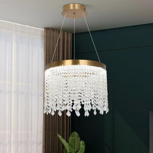 Load image into Gallery viewer, Crystal Chandelier LED Gold Ceiling Pendant Lamp Height Adjustable 47W 3 Color Lights