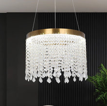 Load image into Gallery viewer, Crystal Chandelier LED Gold Ceiling Pendant Lamp Height Adjustable 47W 3 Color Lights