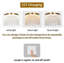 Load image into Gallery viewer, Crystal Chandelier LED Gold Ceiling Pendant Lamp Height Adjustable 47W 3 Color Lights