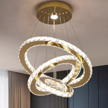 Load image into Gallery viewer, Crystal Gold Chandelier LED Ceiling Lights Pendant Light Dimmable Remote 49W (40+30+20cm)