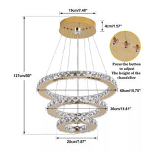 Load image into Gallery viewer, Crystal Gold Chandelier LED Ceiling Lights Pendant Light Dimmable Remote 49W (40+30+20cm)