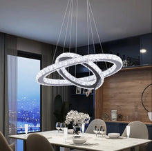 Load image into Gallery viewer, Crystal 2-Rings Chandelier Silver LED Ceiling Lights Pendant Light Dimmable Remote 45W (50+30cm)