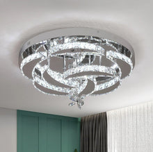 Load image into Gallery viewer, Crystal LED Ceiling Light Silver Chandelier 3 Color Lights 50x24cm Wall/Remote Control