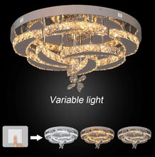 Load image into Gallery viewer, Crystal LED Ceiling Light Silver Chandelier 3 Color Lights 50x24cm Wall/Remote Control