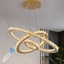 Load image into Gallery viewer, Gold Crystal Pendant Light Ring Chandelier LED Dimmable with Remote (60+40+20cm)