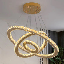 Load image into Gallery viewer, Gold Crystal Pendant Light Ring Chandelier LED Dimmable with Remote (60+40+20cm)