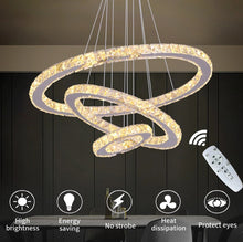 Load image into Gallery viewer, Crystal Silver Chandelier LED Ceiling Pendant Light Dimmable w. Remote (40+30+20cm)