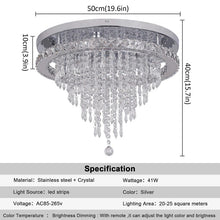 Load image into Gallery viewer, Crystal Chandelier Dimmable LED Ceiling Light Remote Control Silver 50cm