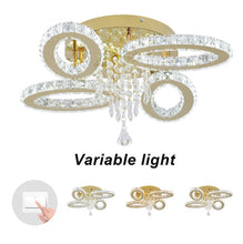 Load image into Gallery viewer, LED Ceiling Light Crystal Chandelier Gold Lamp 3 Color Lights Changeable 52cm