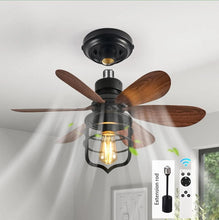 Load image into Gallery viewer, Vintage Style Ceiling Fan with Light E27 Remote Control Black 52cm