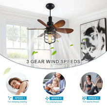 Load image into Gallery viewer, Vintage Style Ceiling Fan with Light E27 Remote Control Black 52cm