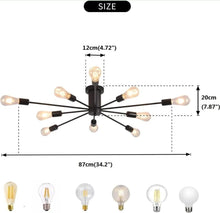 Load image into Gallery viewer, Industrial Ceiling Light Mid Century Sputnik Chandelier 10 Lights Black 87cm