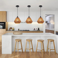 Load image into Gallery viewer, Ceiling Light Shade Natural Woven Pendant Lamp Boho Rattan E27 Black