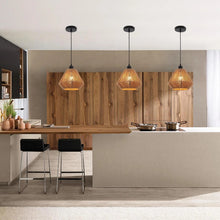 Load image into Gallery viewer, Ceiling Light Shade Natural Woven Pendant Lamp Boho Rattan E27 Black