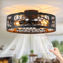 Load image into Gallery viewer, Industrial Flush Mount Ceiling Fan Black/White 4xE27 50cm with Remote Control