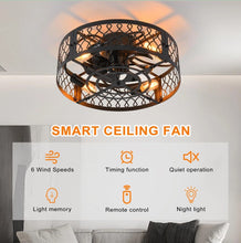 Load image into Gallery viewer, Industrial Flush Mount Ceiling Fan Black/White 4xE27 50cm with Remote Control