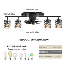 Load image into Gallery viewer, Ceiling Fan 4xE27 With Remote Control Fandelier Flush Mount Black 100cm