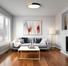 Load image into Gallery viewer, LED Ceiling Light Modern Minimalist Round Light Chandelier Iron & Wood Ceiling Lamp 3 Color Lights