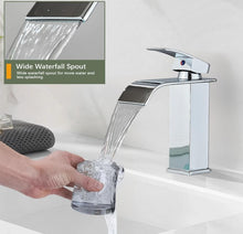 Load image into Gallery viewer, Basin Tap Black/Gold/Silver Modern Waterfall Bathroom Sink Faucet with Single Handle Bathroom Faucet