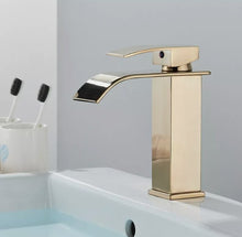 Load image into Gallery viewer, Basin Tap Black/Gold/Silver Modern Waterfall Bathroom Sink Faucet with Single Handle Bathroom Faucet