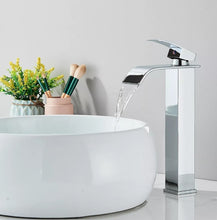 Load image into Gallery viewer, Basin Tap Modern Black/Gold/Silver Waterfall Tall Single Lever Handle Single Hole Mono Basin Mixer