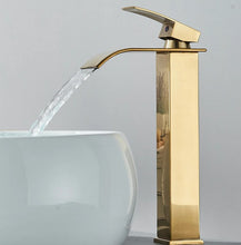 Load image into Gallery viewer, Basin Tap Modern Black/Gold/Silver Waterfall Tall Single Lever Handle Single Hole Mono Basin Mixer
