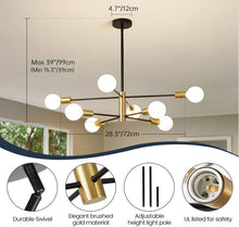 Load image into Gallery viewer, Black and Gold Chandelier E27 8-Lights Height Adjustable Ceiling Light