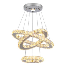 Load image into Gallery viewer, Modern Crystal 3 Rings Chandelier Silver LED Ceiling Lights Pendant Fixture Light Warm White/3 Color Lights