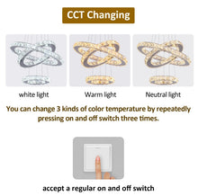 Load image into Gallery viewer, Modern Crystal 3 Rings Chandelier Silver LED Ceiling Lights Pendant Fixture Light Warm White/3 Color Lights