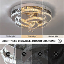 Load image into Gallery viewer, Crystal LED Ceiling Light Silver Chandelier 3 Color Lights 50x24cm Wall/Remote Control