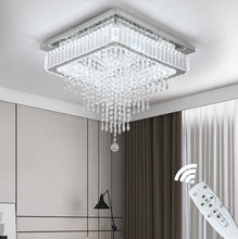 Load image into Gallery viewer, Crystal Square Chandelier LED Ceiling Light Silver Cool White/ 3 Color Lights Dimmable 45cm