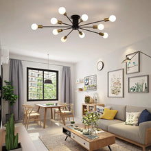 Load image into Gallery viewer, Industrial Ceiling Light Mid Century Sputnik Chandelier 10 Lights Black/Black and Gold 87cm