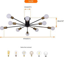Load image into Gallery viewer, Industrial Ceiling Light Mid Century Sputnik Chandelier 10 Lights Black/Black and Gold 87cm