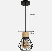 Load image into Gallery viewer, Pendant Light 1 way Modern Industrial with Metal Cage & Wood Detail