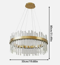 Load image into Gallery viewer, Chandelier with Gold Frame Luxury Round Crystal Pendant Light 50cm LED 3 Color Lights/ Cool White