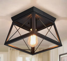 Load image into Gallery viewer, Ceiling Light Flush Mount Fixture Black/Wood Color Metal Vintage Lamp 25cm