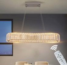 Load image into Gallery viewer, LED Chandelier Modern Silver Crystal Pendant Hanging Light 57cm 3 Color Lights Remote Control