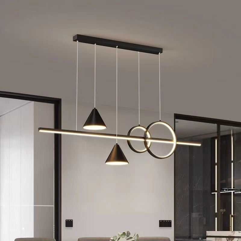 Modern Minimalist Pendant Light Metallic Black Linear LED Pendant Lighting Contemporary Ceiling Chandelier Adjustable Hanging